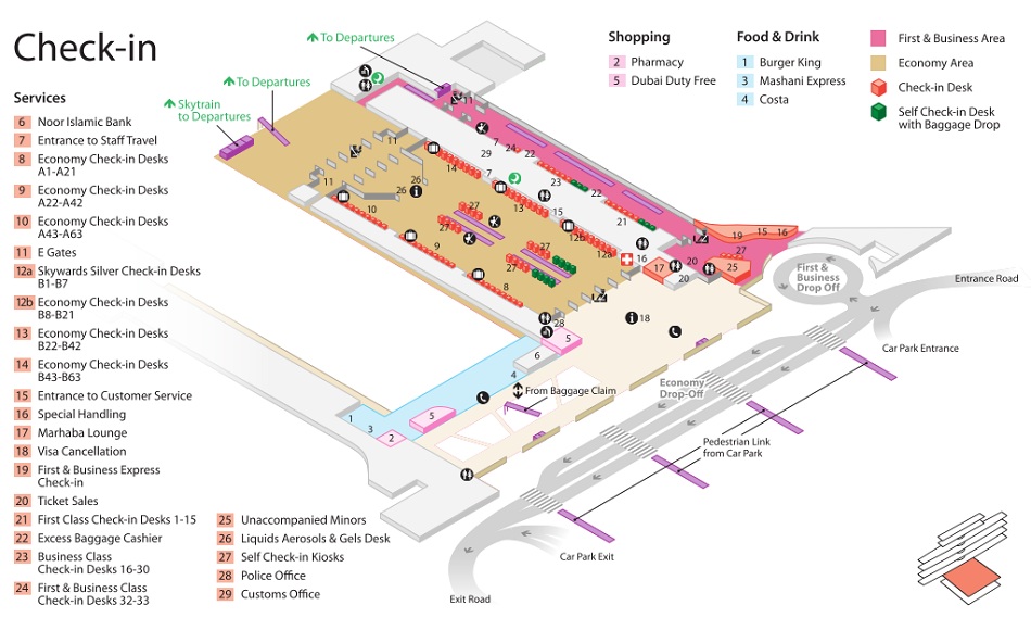 dubai international airport map Dubai Airport Terminal 3 Maps Emirates Terminal Map dubai international airport map